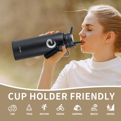 Large Insulated Stainless Steel Water Bottle – 40oz &amp; 64oz with Accessories