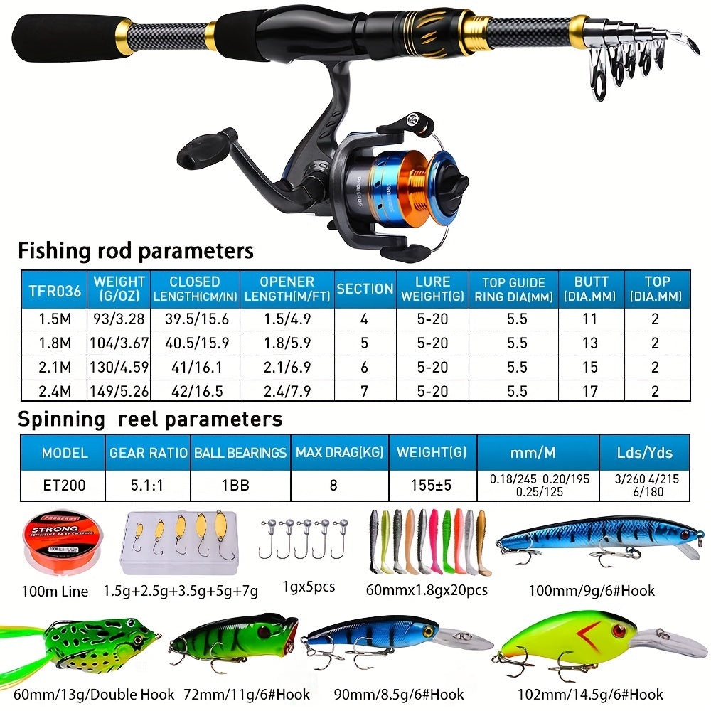 Offshore Fishing Rod & Reel Combo Kit – Spinning Reel, Telescopic Rod, Lures & Accessories
