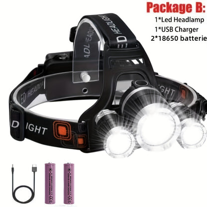 Ultra-Bright Rechargeable LED Headlamp with Dual 16850 Batteries