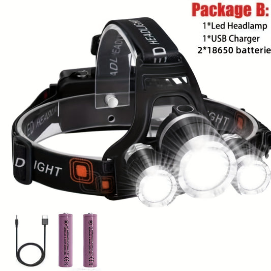 Ultra-Bright Rechargeable LED Headlamp with Dual 16850 Batteries