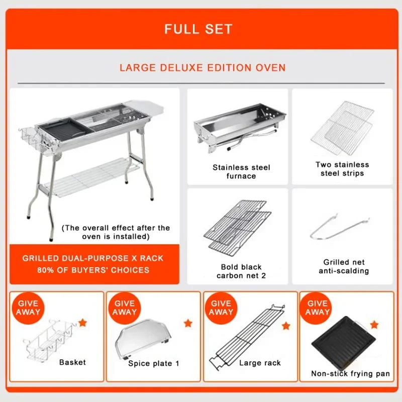 Portable Stainless Steel Charcoal BBQ Grill