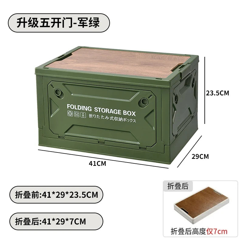 50L Outdoor Folding Storage Box with Wooden Lid – Camping &amp; Picnic Essentials