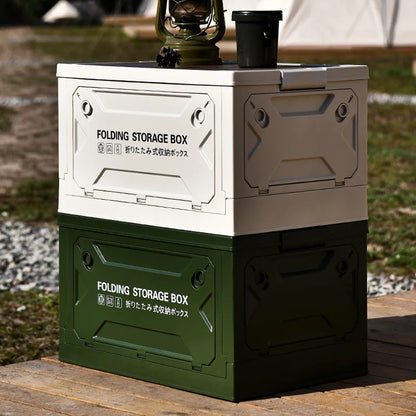 50L Outdoor Folding Storage Box with Wooden Lid – Camping &amp; Picnic Essentials