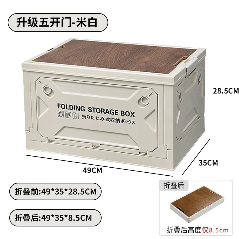 50L Outdoor Folding Storage Box with Wooden Lid – Camping &amp; Picnic Essentials