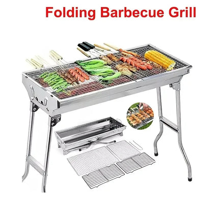 Stainless Steel Folding BBQ Grill – Large &amp; Portable