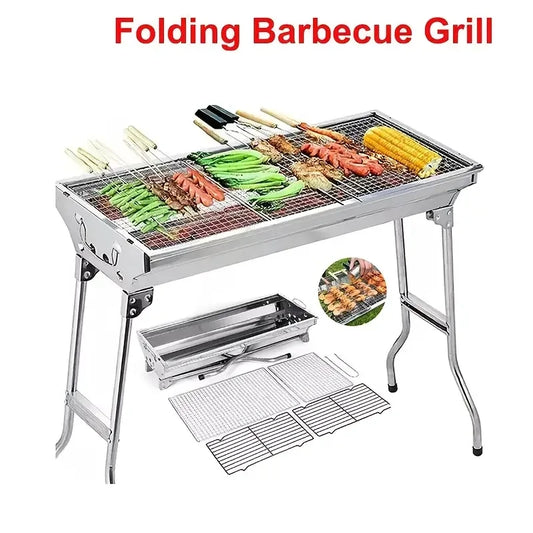 Stainless Steel Folding BBQ Grill – Large &amp; Portable