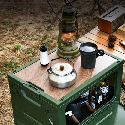 50L Outdoor Folding Storage Box with Wooden Lid – Camping &amp; Picnic Essentials