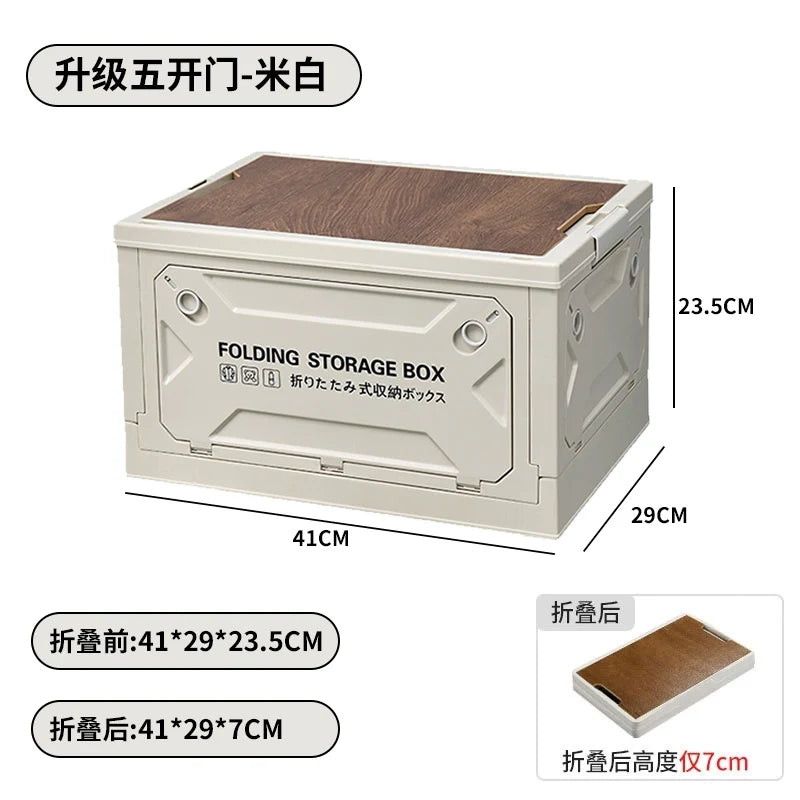 50L Outdoor Folding Storage Box with Wooden Lid – Camping &amp; Picnic Essentials