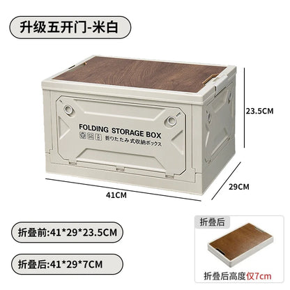 50L Outdoor Folding Storage Box with Wooden Lid – Camping &amp; Picnic Essentials