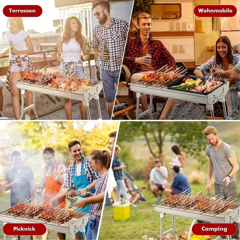 Stainless Steel Folding BBQ Grill – Large &amp; Portable