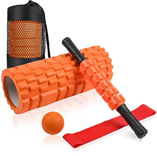 4-in-1 Foam Roller Set with Massage Stick, Trigger Point Ball, and Stretch Band for Muscle Recovery and Yoga