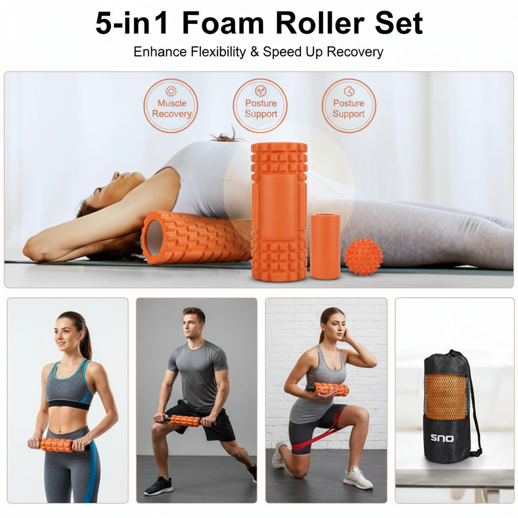 4-in-1 Foam Roller Set with Massage Stick, Trigger Point Ball, and Stretch Band for Muscle Recovery and Yoga