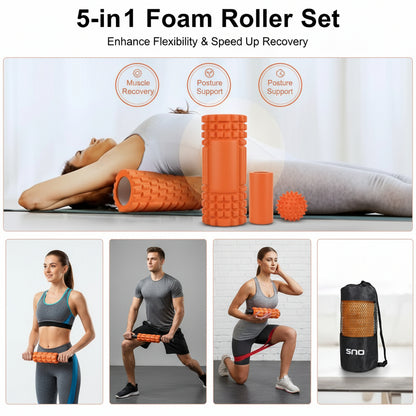4-in-1 Foam Roller Set with Massage Stick, Trigger Point Ball, and Stretch Band for Muscle Recovery and Yoga