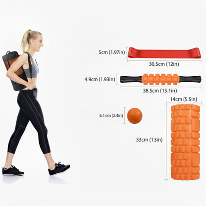 4-in-1 Foam Roller Set with Massage Stick, Trigger Point Ball, and Stretch Band for Muscle Recovery and Yoga