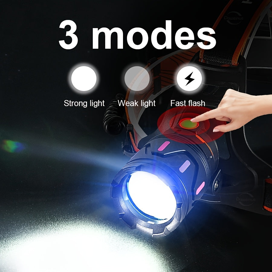 Ultra-Bright LED Headlamp – USB Rechargeable, 3000 Lumens, 800m Beam, Adjustable Zoom for Fishing, Hunting, and Outdoor Adventures