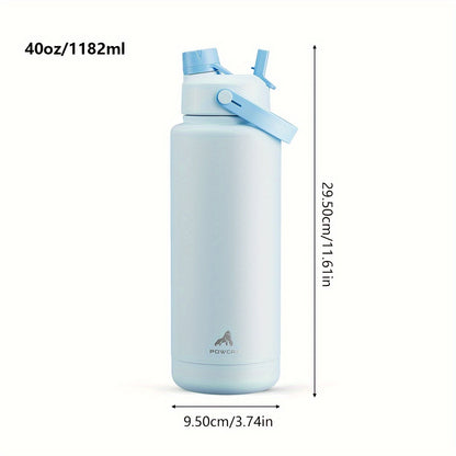 40oz Insulated Stainless Steel Water Bottle – Leakproof with Straw &amp; Spout Lid