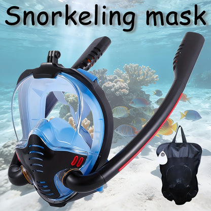 Full Face Snorkeling Mask – 180° Panoramic Dual Tube with Camera Mount – Black