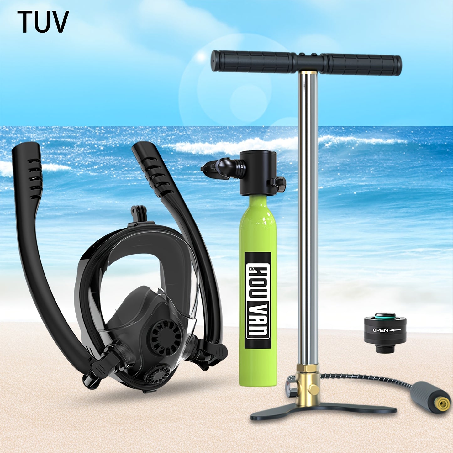 0.5L Portable Diving Tank & Full-Face Snorkel Mask Set – Underwater Breathing for 5-10 Minutes – Black