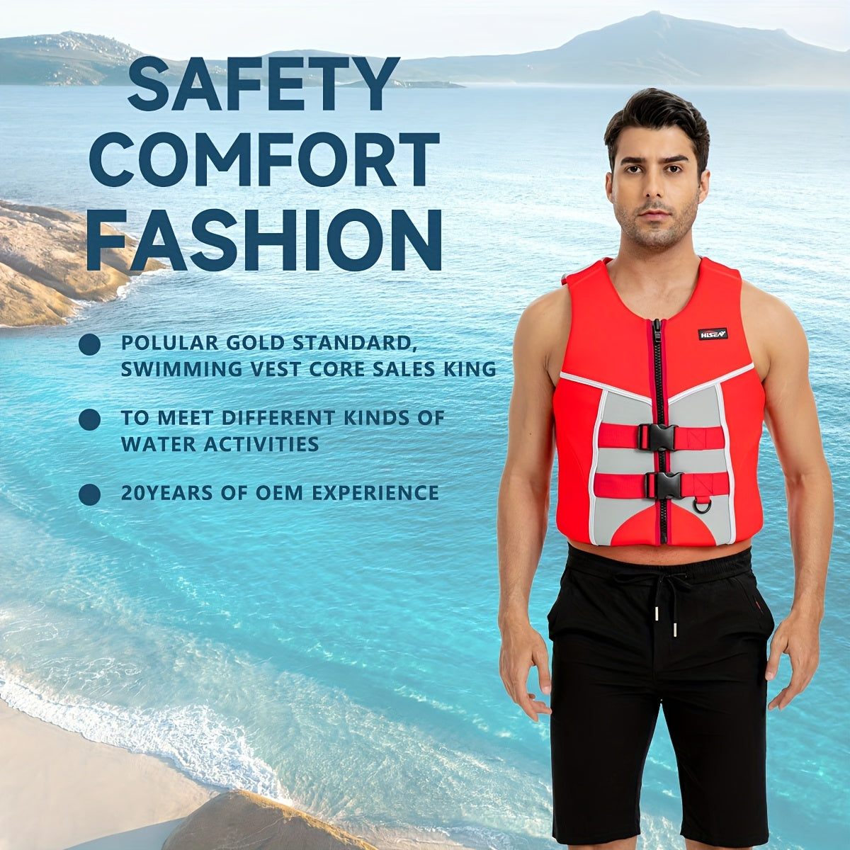 Adjustable Adult Swim Vest – Buoyancy Aid for Kayaking, Canoeing & Boating – Blue