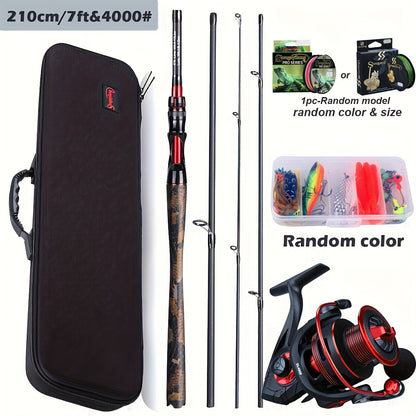 4-Section Carbon Fiber Fishing Rod & Spincast Reel Combo Set – 100m Line, Lures & Tackle