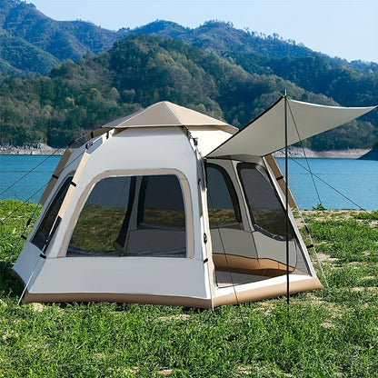 Hexagonal Portable Outdoor Tent for 3–6 People – Lightweight Sun and Wind Shelter