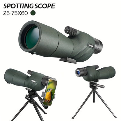 25–75x60 HD Spotting Scope with Tripod & Phone Mount – Long Range Birdwatching & Target Viewing