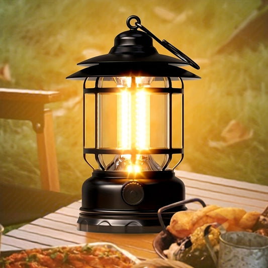 Vintage-Style Black LED Lantern with USB Rechargeable Battery