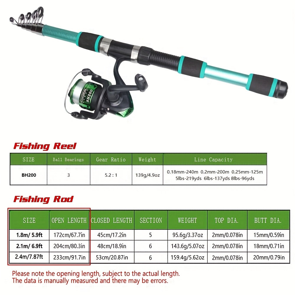 2-Piece Telescopic Fishing Rod & Reel Combo Set with 100m Line and Gear Bag
