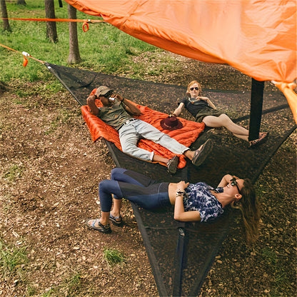 Multi-Person Triangular Hammock with Mesh Storage Bags