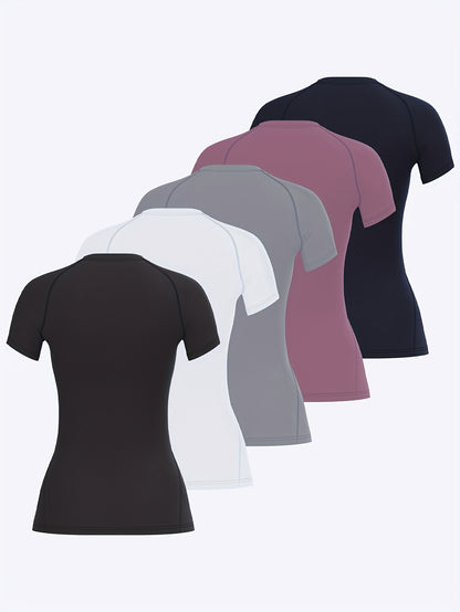 5-Pack Women's Compression Athletic T-Shirts – Breathable &amp; Quick-Dry