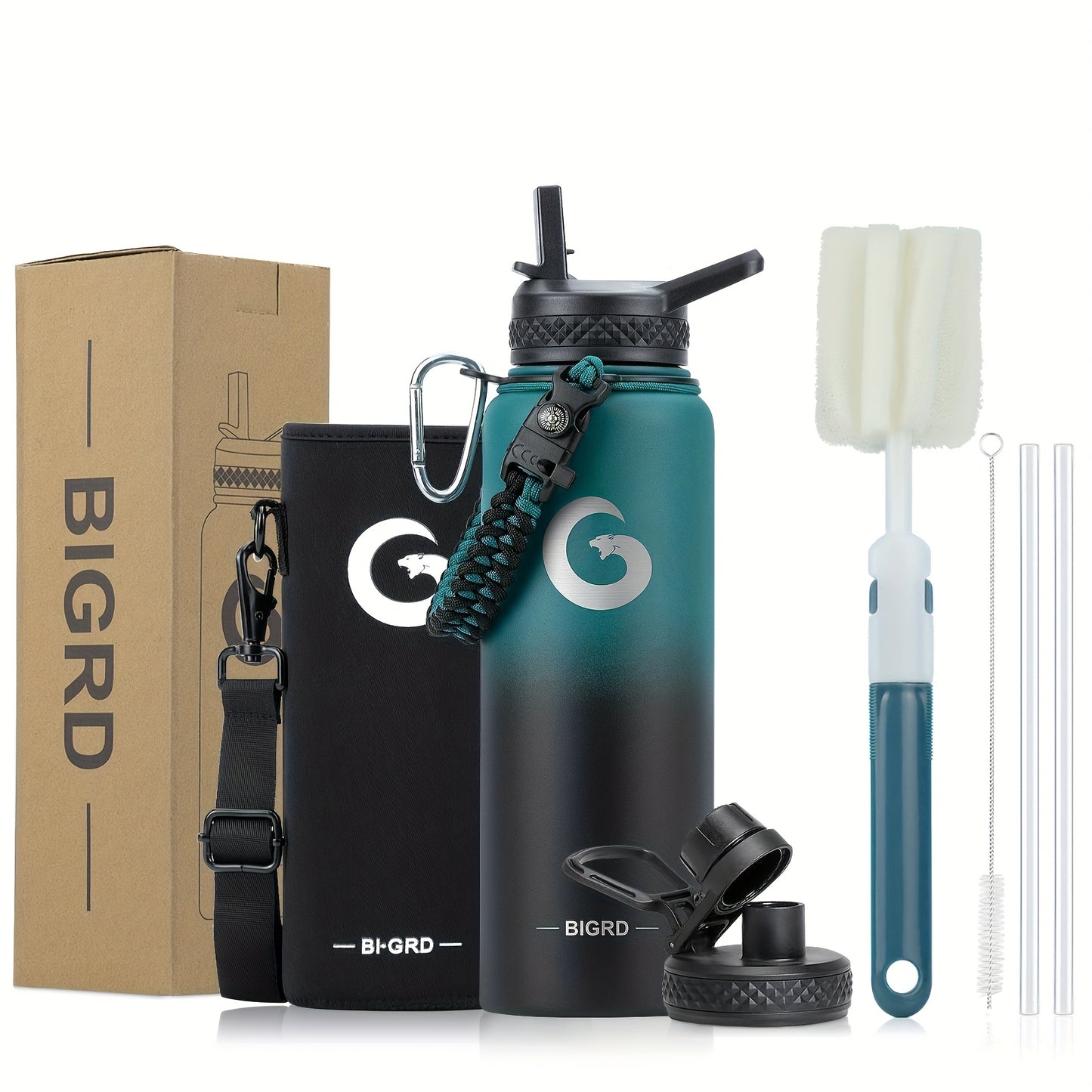 Large Insulated Stainless Steel Water Bottle – 40oz &amp; 64oz with Accessories