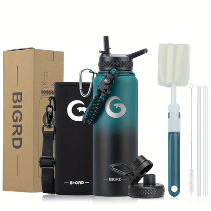 Large Insulated Stainless Steel Water Bottle – 40oz &amp; 64oz with Accessories