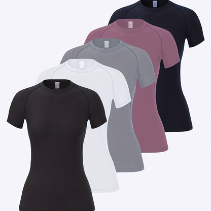 5-Pack Women's Compression Athletic T-Shirts – Breathable &amp; Quick-Dry