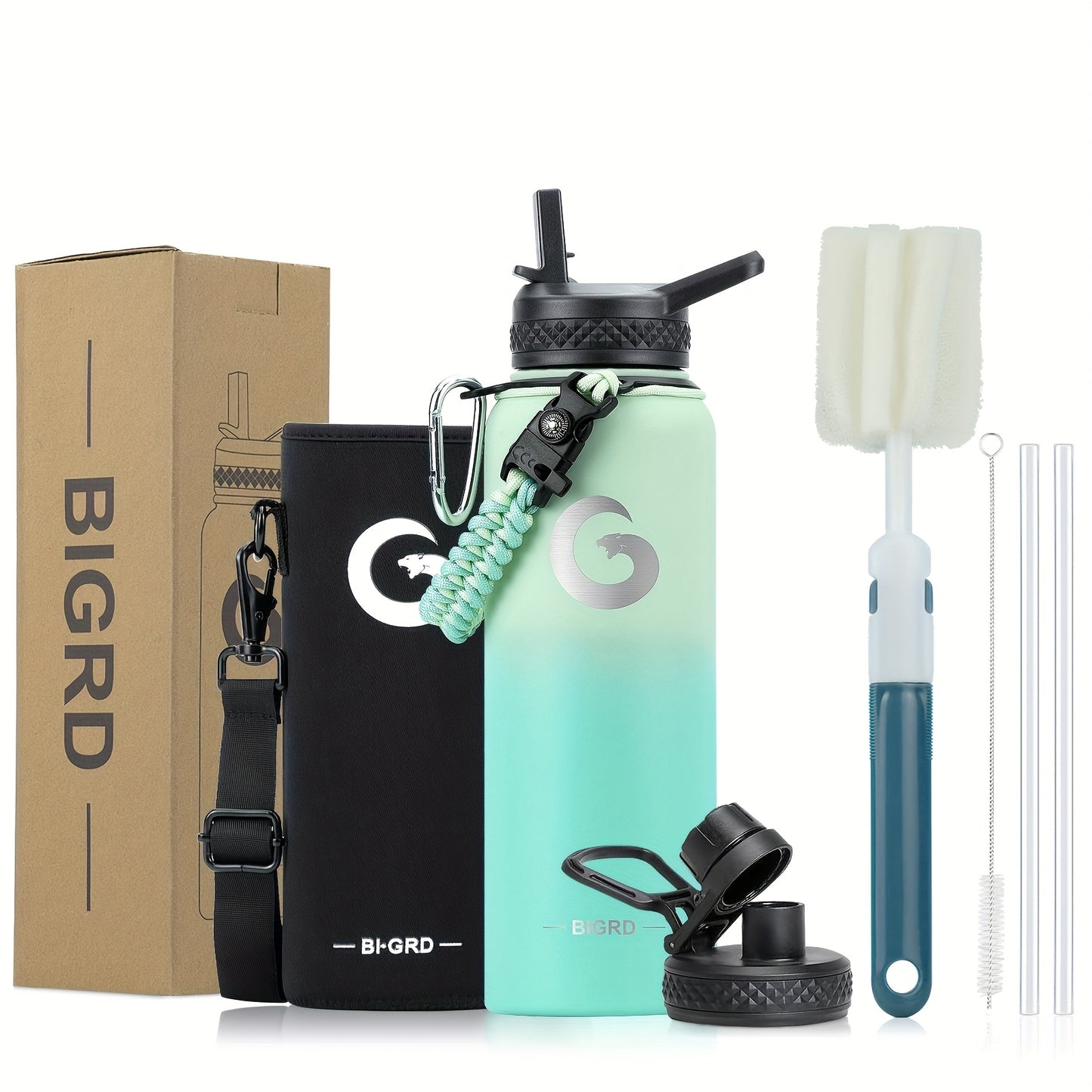 Large Stainless Steel Insulated Water Bottle – Leakproof with Dual Lids &amp; Straws