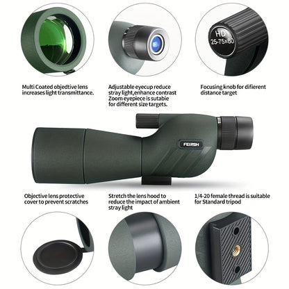 25–75x60 HD Spotting Scope with Tripod & Phone Mount – Long Range Birdwatching & Target Viewing