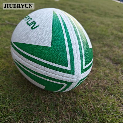 White-Green PU Rugby Ball – Size 5, Durable and Sweat-Resistant