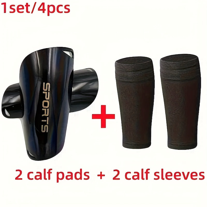 4-Piece Soccer Shin Guard Set with Compression Sleeves and Leg Straps