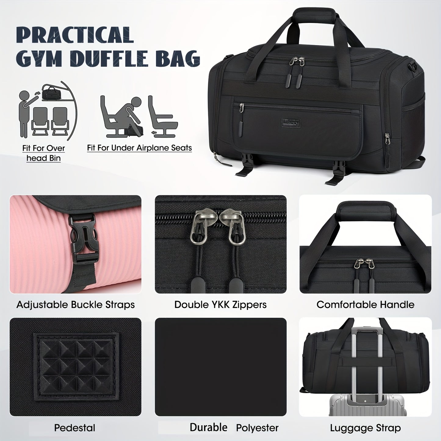 40L/55L Sports &amp; Travel Duffel Bag with Shoe Compartment – Black
