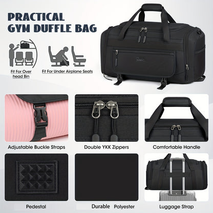 40L/55L Sports &amp; Travel Duffel Bag with Shoe Compartment – Black