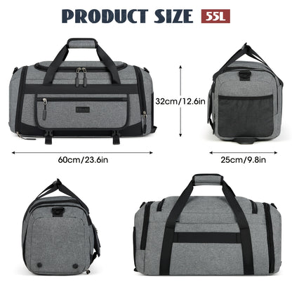 Lightweight 55L Sports &amp; Travel Duffel Bag with Shoe Compartment