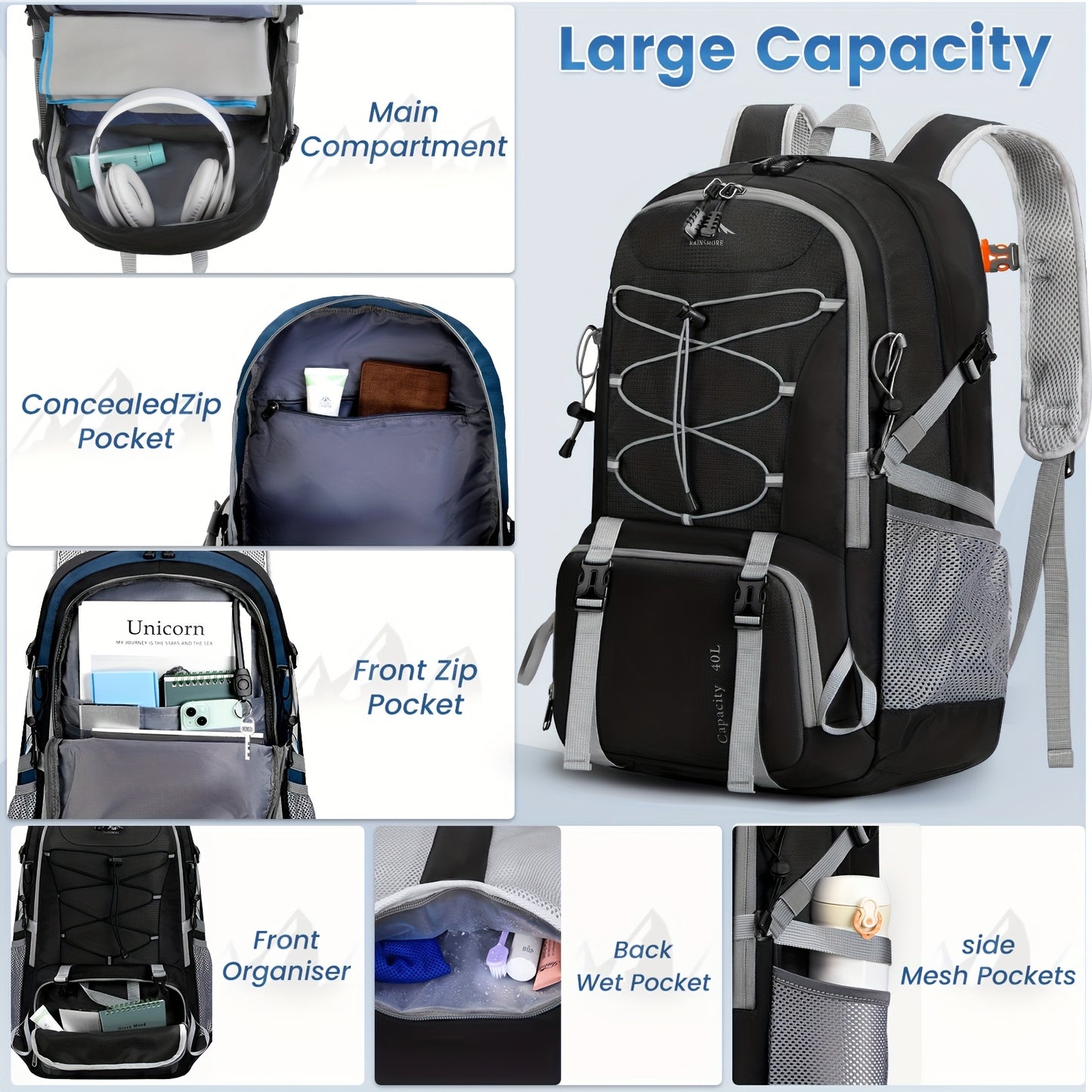 40L Lightweight Men’s Backpack for Hiking and Camping
