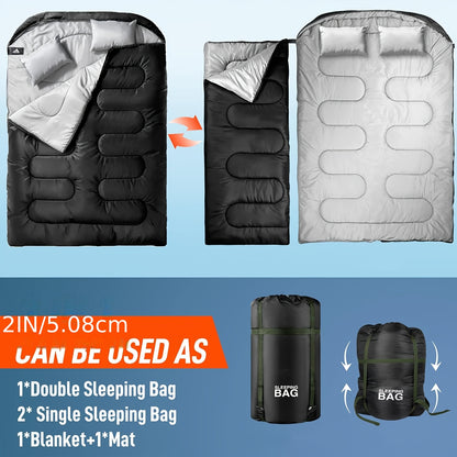 Double Sleeping Bag with Pillow – Warm, Comfortable &amp; Lightweight for Camping