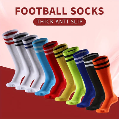 10-Pack Heavy-Duty Football Socks with Anti-Slip Grip – Striped Athletic Socks
