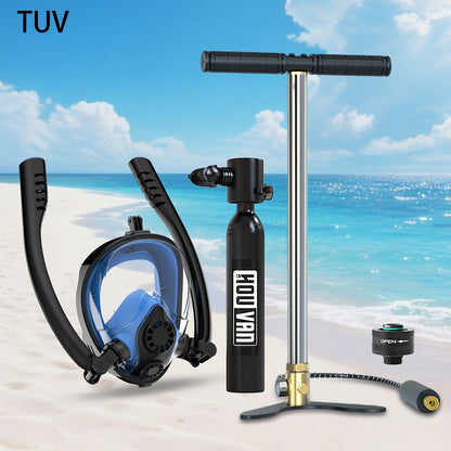 0.5L Portable Diving Tank & Full-Face Snorkel Mask Set – Underwater Breathing for 5-10 Minutes – Black
