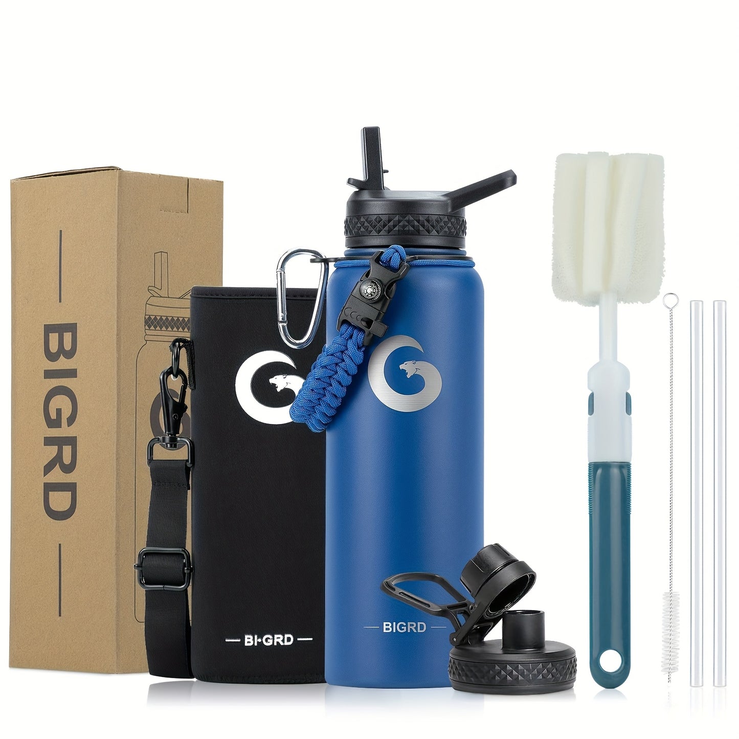 Large Insulated Stainless Steel Water Bottle – 40oz &amp; 64oz with Accessories