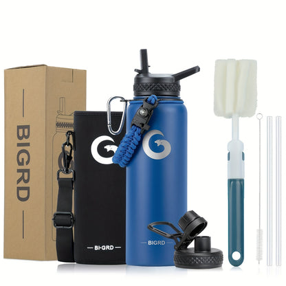 Large Insulated Stainless Steel Water Bottle – 40oz &amp; 64oz with Accessories