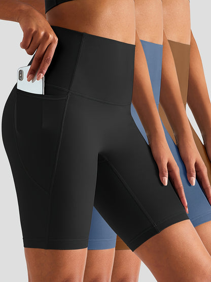 3-Pack High-Waist Butt-Lifting Yoga Shorts with Pockets