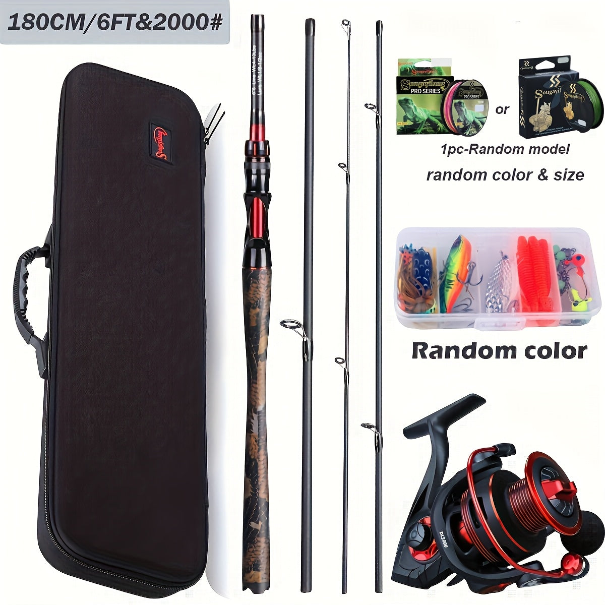 4-Section Carbon Fiber Fishing Rod & Spincast Reel Combo Set – 100m Line, Lures & Tackle