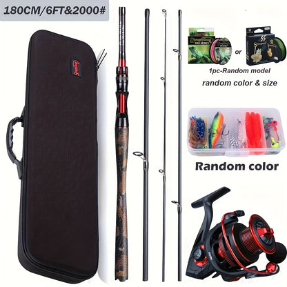4-Section Carbon Fiber Fishing Rod & Spincast Reel Combo Set – 100m Line, Lures & Tackle