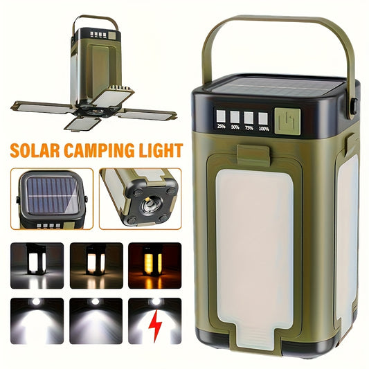 Portable Solar Rechargeable LED Camping Light with 6 Modes and Collapsible Design